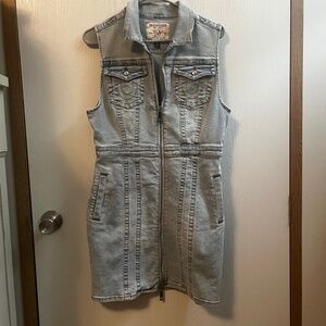 True Religion Zip-up Sleeveless  Rockstar Tie-back Denim Dress Large
